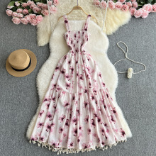 法式复古碎花抹胸连衣裙女夏季新款高级感收腰显瘦气质大摆吊带裙