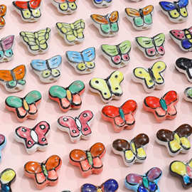 日系昭和手绘蝴蝶陶瓷串珠散珠diy手工耳环饰品手链项链配件材料