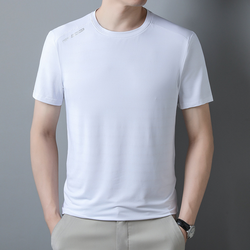 Ice Silk T-shirt Men's Support Printed Embroidery Simple Fashion Short-sleeved T-shirt Round Neck All-match Breathable Sports Top