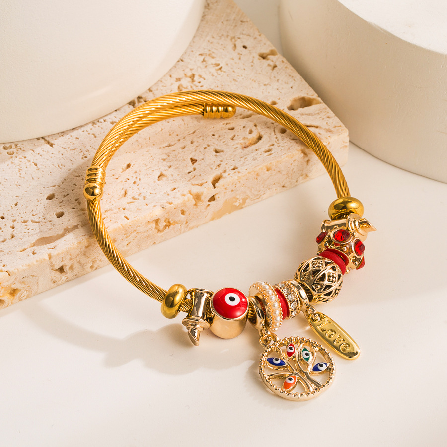 Transfronteriza DIY pandora estilo mori pulsera personalidad aceite goteo diablo ojo árbol de la vida pulsera de acero inoxidable mano