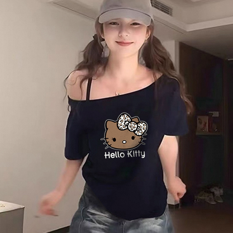 韩系ins风斜肩露肩小上衣T恤宽松显瘦辣妹短袖夏天百搭超好看上衣|undefined