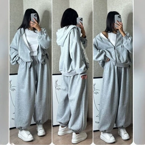 Спортивный костюм для подростков свободный с худи и брюками на резинке
