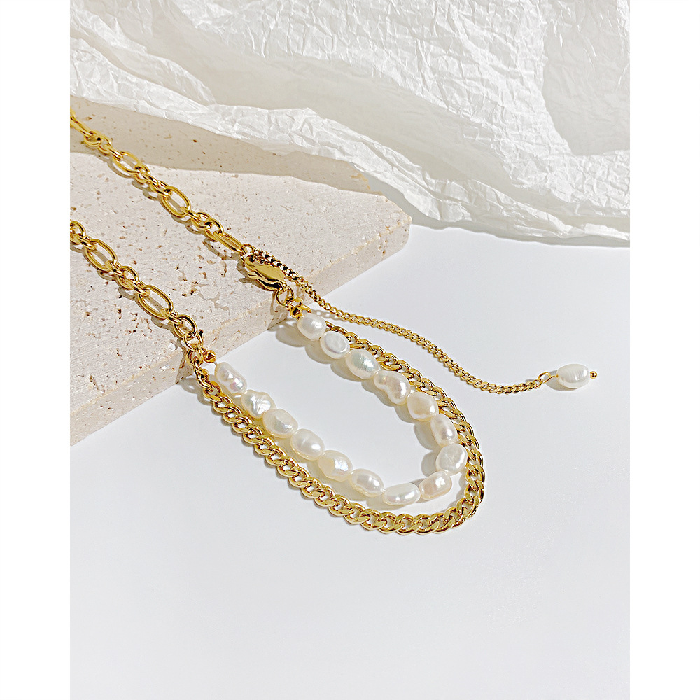 Fashion Geometric Stainless Steel Imitation Pearl Necklace Layered Tassel Plating Stainless Steel Ne