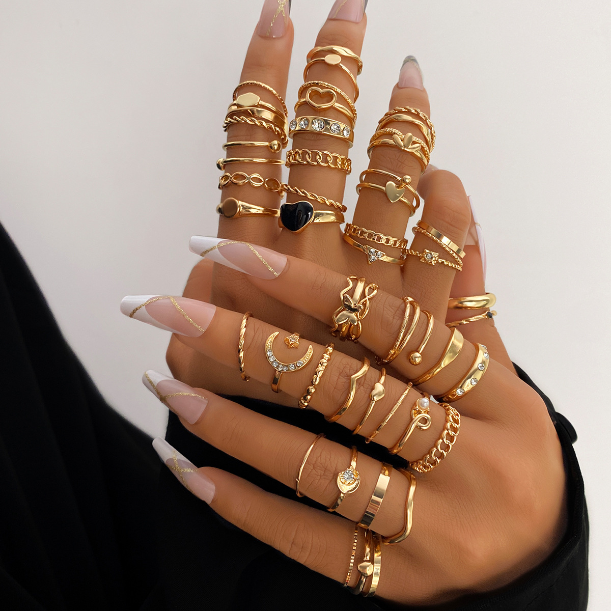 Cross-border Love Butterfly Ring suit Female Niche High-end Yiwu Accessories Stacked Wear Jewelry Fashion All-match Jewelry