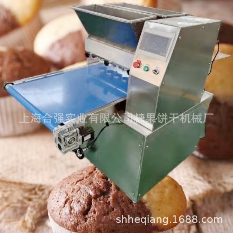 双色蛋糕注浆机 休闲派蛋糕设备 合强直供 600PLC磨堡蛋糕生产线