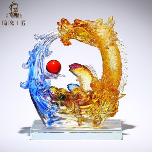 Ancient Glass Fish Leaping over the Dragon Gate Ornaments to Attract Wealth, Living Room Wine Cabinet Decoration, Company Opening, Housewarming, New Home Gift, High-End
