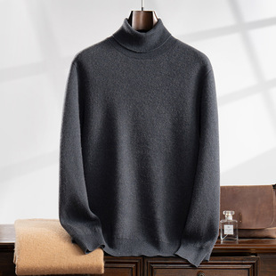 Air Layer Turtleneck Autumn and Winter New Men's Cashmere Knitwear Business Casual Pure Color Thickeneded Wool Knitwear Pullover Top
