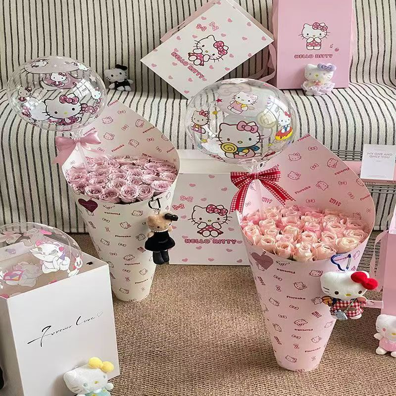 七夕节kitty猫手提袋鲜花束包装袋情人节礼物花盒花艺diy花束资材|undefined
