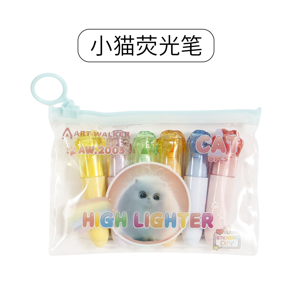 Mini cristal gato garra resaltador conjunto de dibujos animados alumno diy graffiti dibujo de línea marcado lápiz de cuenta