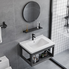 Small-space wall-mounted bathroom sink cabinet set, ceramic face basin, simple wall-mounted sink