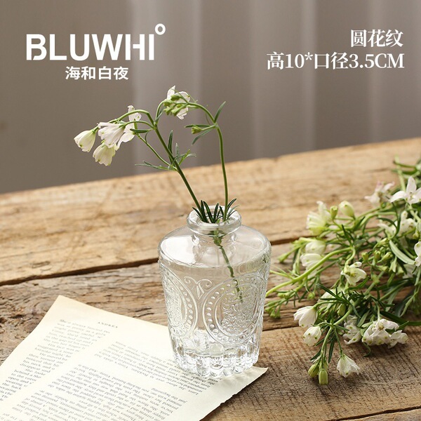 Small glass vase retro light luxury embossed transparent French ins…