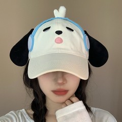 かわいい立体ヘッドフォン子犬野球帽女性用つば広顔見せ小顔日よけアヒル舌日よけ帽子二次元