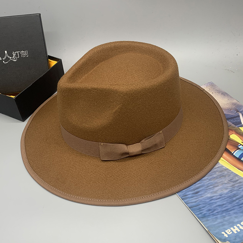 Solid Color Pattern Men's Retro Solid Color Bowknot Flat Eaves Fedora Hat