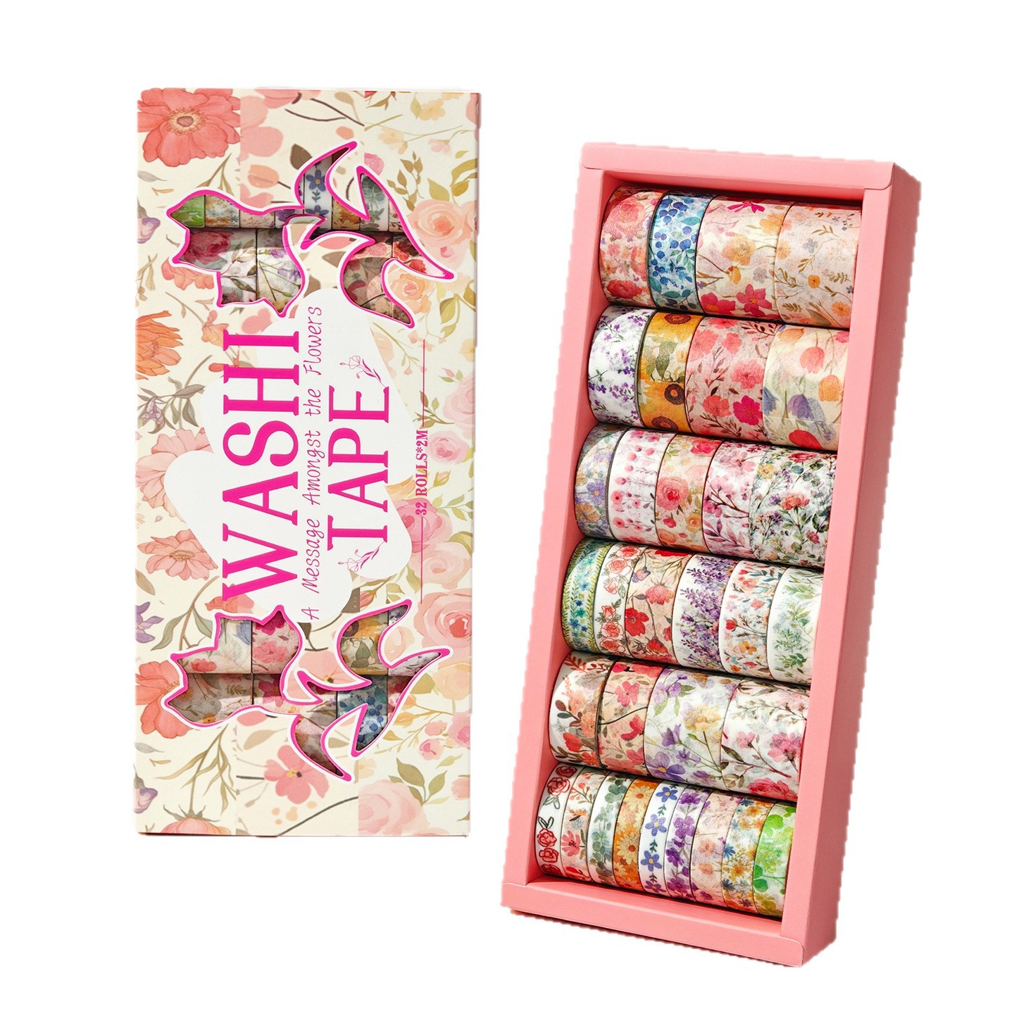 Cinta Adhesiva de Papel Washi Decorativa Set de 32 Rollos con Diseño Floral para Bricolaje image 6