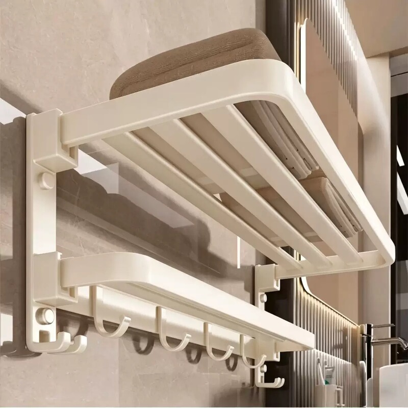 No-Drill Towel Rack Bathroom Storage Shelf Thickened Space Aluminum Foldable Cream-Style Towel Rack No-Drill Towel Rack Bathroom Storage Shelf Thickened Space Aluminum Foldable Cream-Style Towel Rack