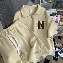 夏季女装大码胖妹妹宽松韩版短袖短裤休闲运动设计感搭配两件套装