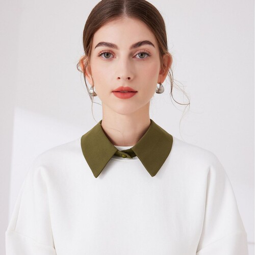 Cross-border Amazon Ozon Autumn/Winter Fashion Military Green Small Stand Collar Fake Collar Wool Sweater Versatile Decorative Pointed Collar