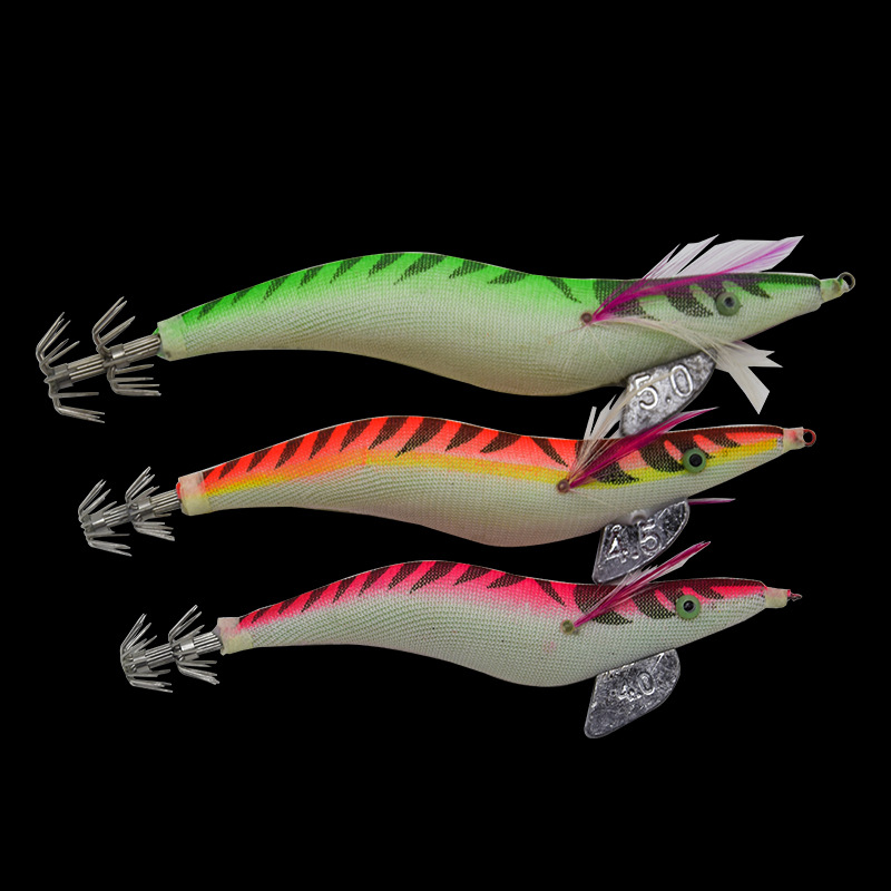 Venta al por mayor gancho de calamar camarón de madera luminoso Luya cebo falso Camarón falso Calamar de pesca caliente