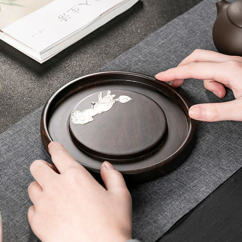 Ébano tetera de madera maciza estera olla cojinete de aislamiento soporte de té soporte de la tetera Kung Fu juego de té olla bandeja tetera estera ceremonia del té partes