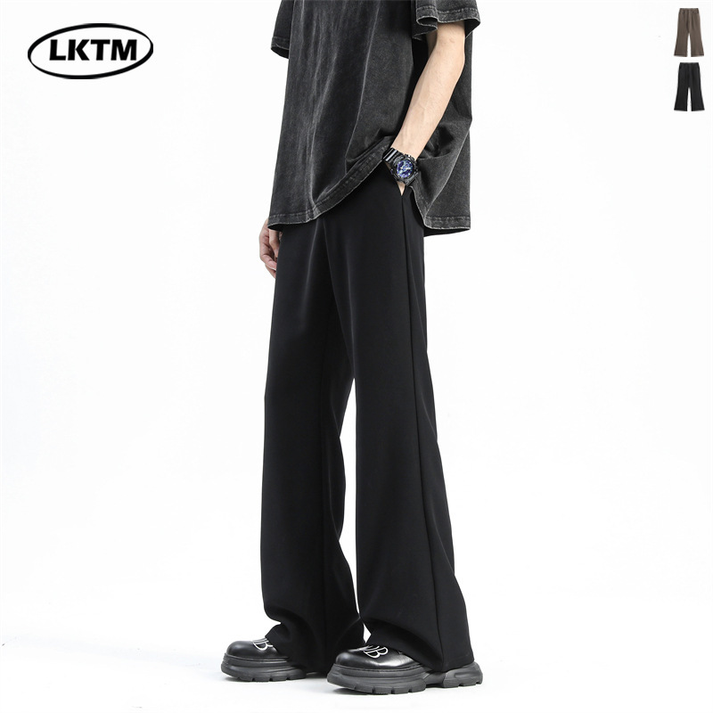 LKTM Men's# Summer Black Micro-horn Pants Men's vibe Advanced Ice Silk Loose Draping Casual Pants