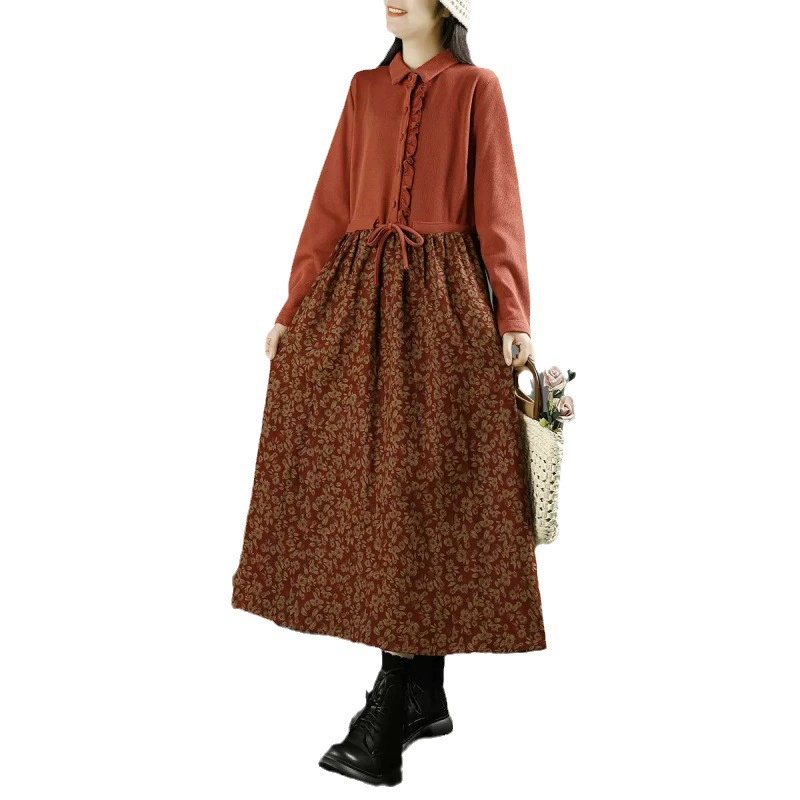 Осеннее oversize женское платье, цветочный принт, эластичный пояс, размеры M–XXL