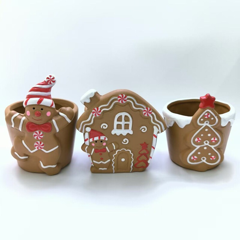 Christmas New Gingerbread Man Succulent Flowerpot Home Decoration Creative Cartoon Gingerbread Man Christmas Flowerpot Flower Tank Hydroponics