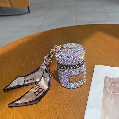 New Fashionable Internet Celebrity Key Chain Versatile Mini Full Diamond High-end Feeling Earphone Bag Zero Wallet Small Chiffon Light Luxury Style 