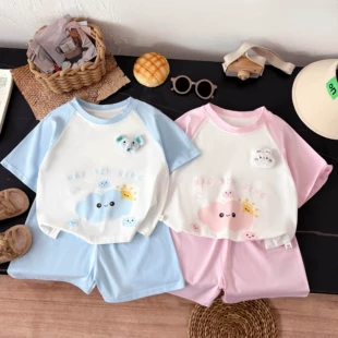 Комплект из хлопка с объёмными игрушками короткий рукав тонкий