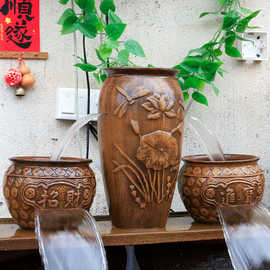 生态循环水养鱼古法鱼缸流水陶罐瀑布全套造景复古过滤器摆件鱼池