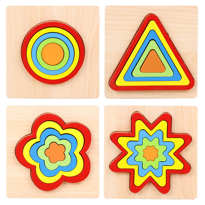 Material didáctico Montessori forma geométrica Puzzle Panel Juguetes Educativos de educación temprana para niños 0-3 años 2 tablero de agarre de mano para niños conjunto columna