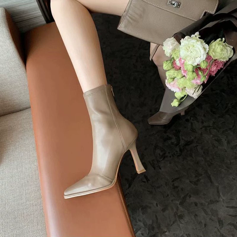 High warm elastic low boots with zipper, internet celebrity
