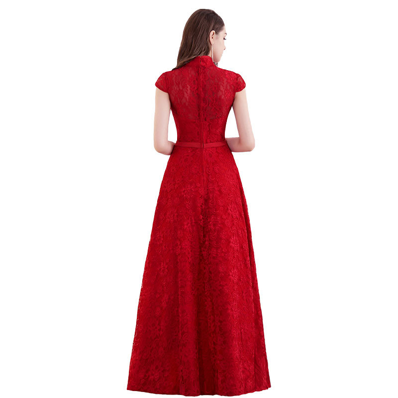 Comercio exterior europeo y americano Amazon AliExpress deseo nuevo encaje retro elegante collar de pie vestido de noche vestido de banquete de boda