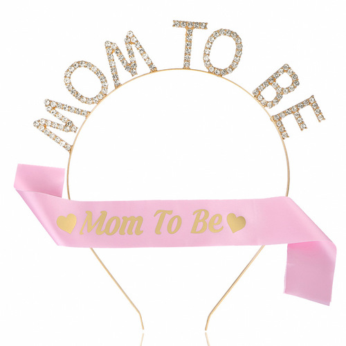 Mother-to-be headdress and ribbon set MOM TO BE hairband crystal headband belt etiquette belt