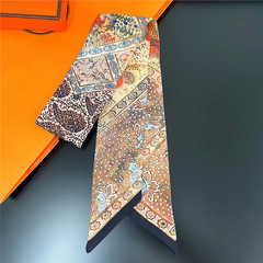 Taro trending new floral women's decorative long ribbon tie bag silk ribbon hair tie small scarf wholesale