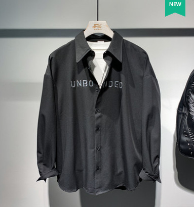 Camisa de seda de hielo negra original de moda para hombres ins moda manga larga primavera y verano estilo Hong Kong herramientas chaqueta casual sin planchar