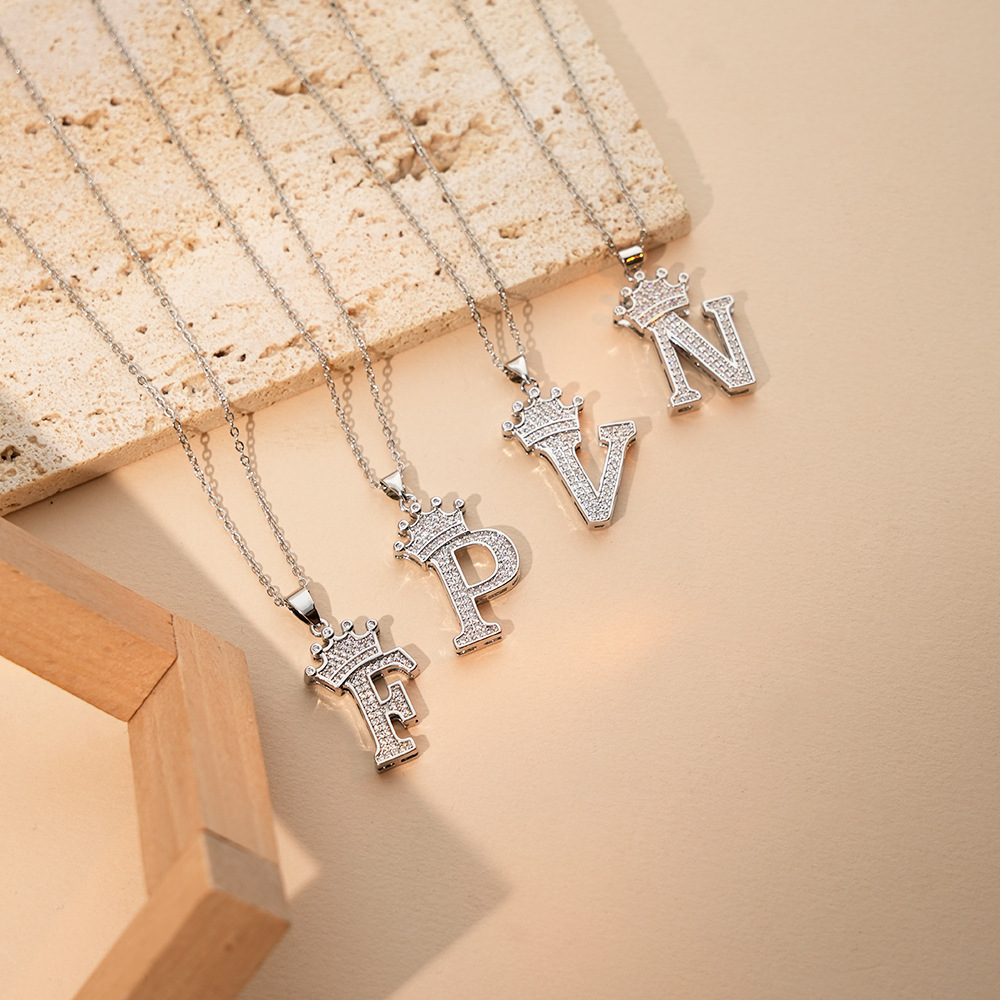 Stainless Steel Copper Simple Style Letter Crown Plating Inlay Zircon Pendant Necklace display picture 3