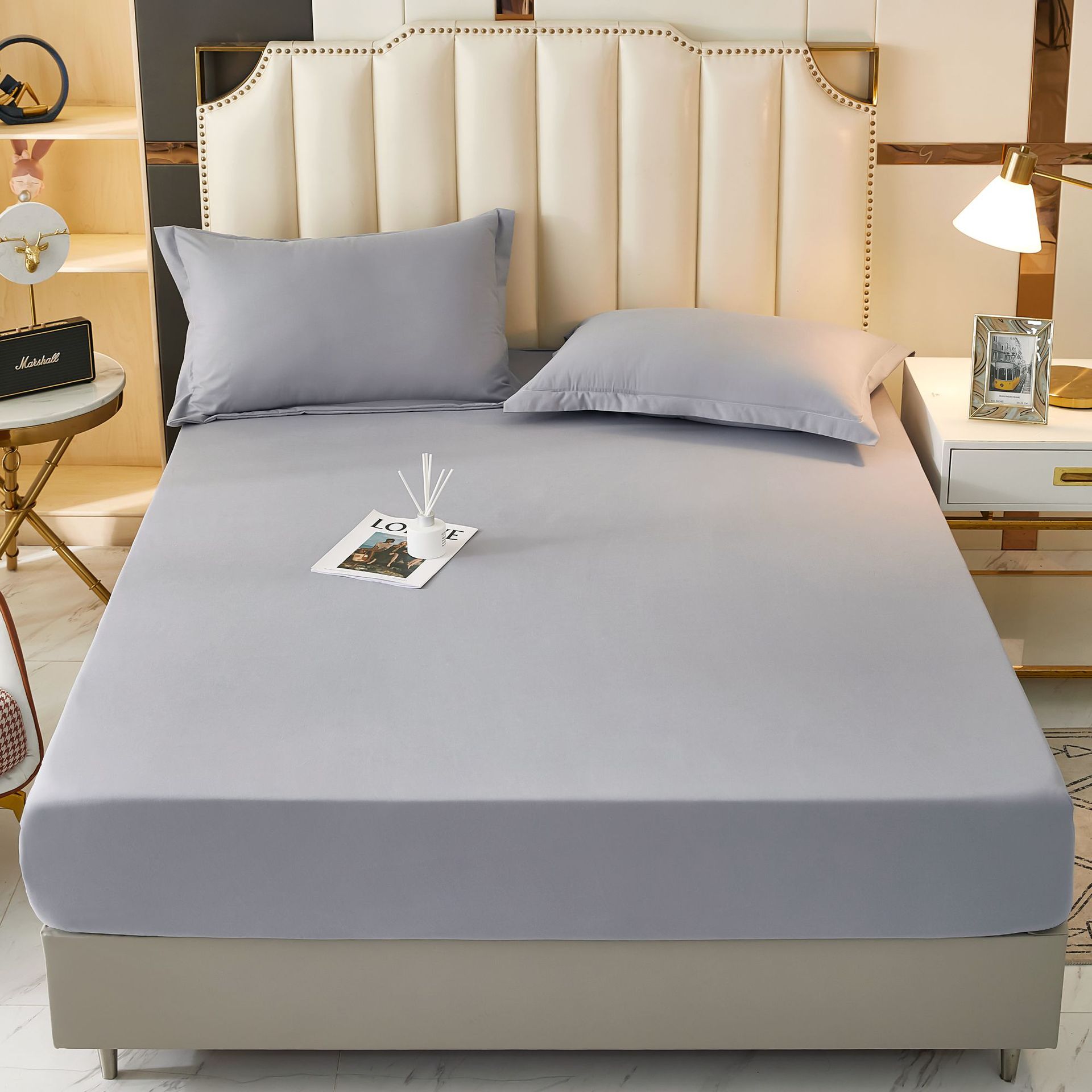 Simple sanding bed hat single-piece solid color mattress cover protective cover all-inclusive bedspread wash cotton bed hat three-piece set Wholesale