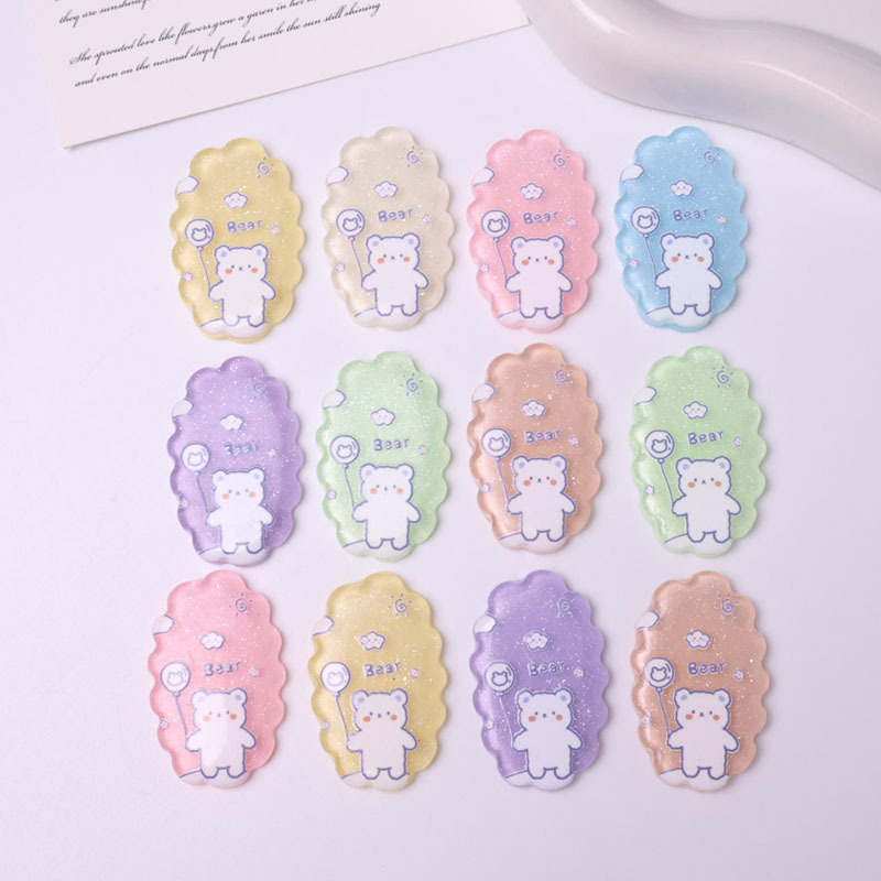 반투명 레이스 만화 귀여운 강아지 인쇄 반짝이 수지 패치 DIY 사이드 클립 휴대 전화 케이스 신발 꽃 액세서리