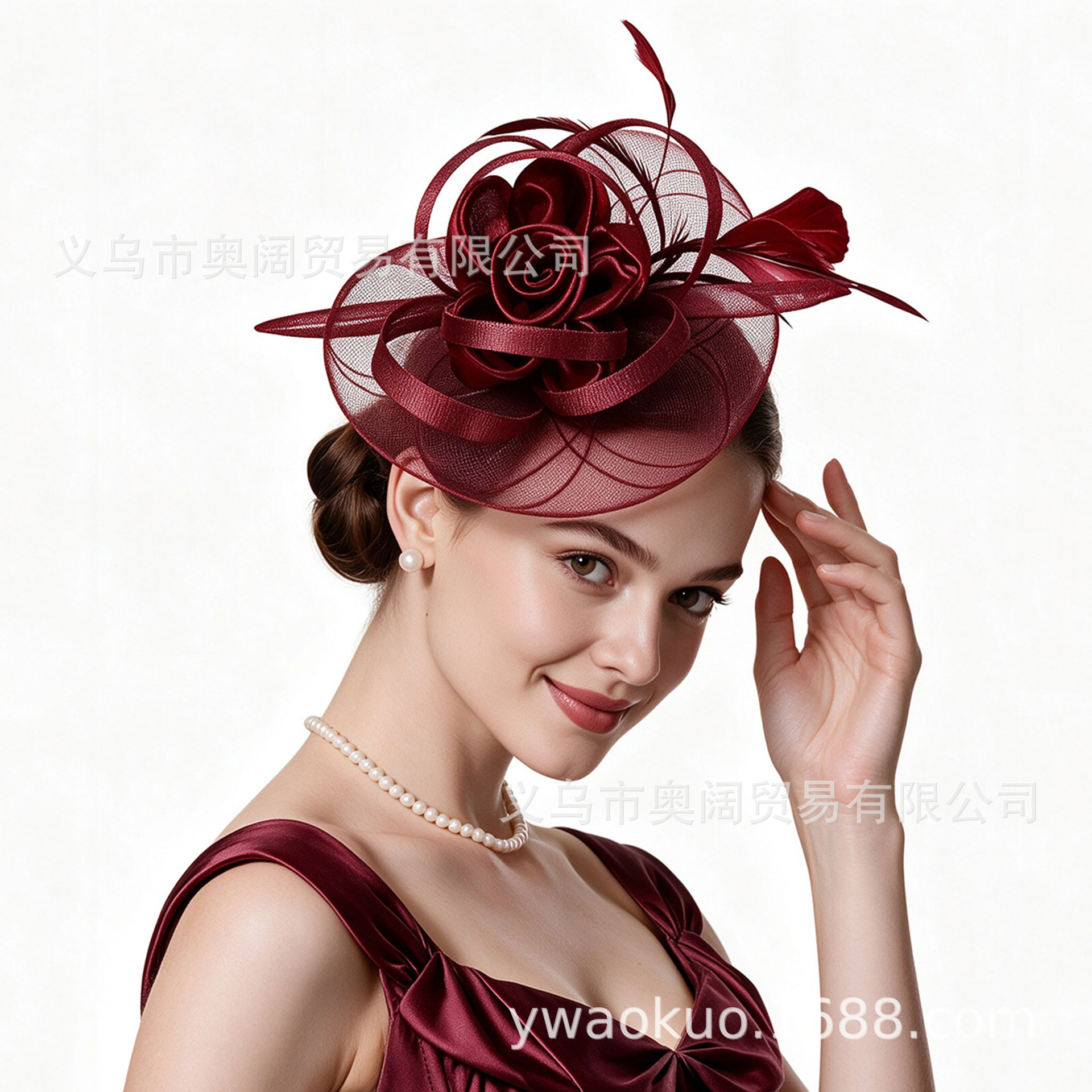Cross-border Amazon Wish vintage bridal headpiece, mesh head flower, horse racing society lady's banquet feather hair accessory