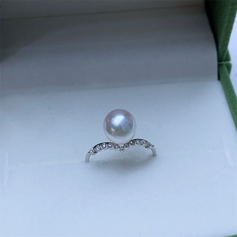 18K 화이트 골드 자연 해수 선택 작은 호주 화이트 8-9MM 크라운 링 드롭 타입 기본 무법 절묘한 여성