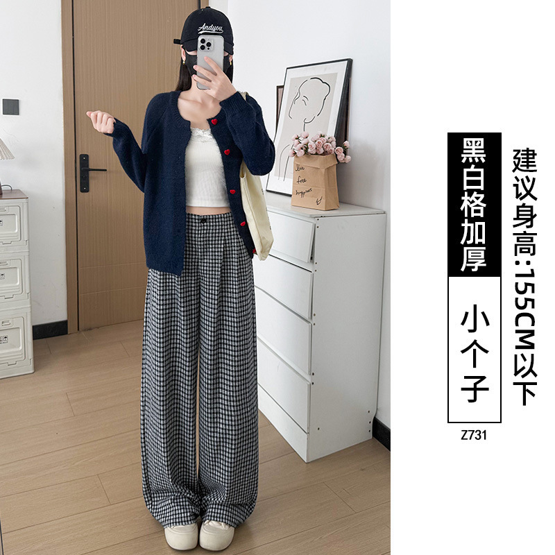 黑色格子阔腿裤女2025新款秋季宽松bf慵懒风垂感松弛直筒休闲裤子|undefined