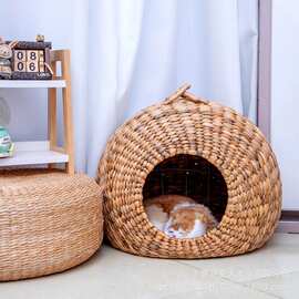 水葫芦草编猫窝半封闭宠物窝四季通用猫咪狗狗栖息地宠物床收纳筐