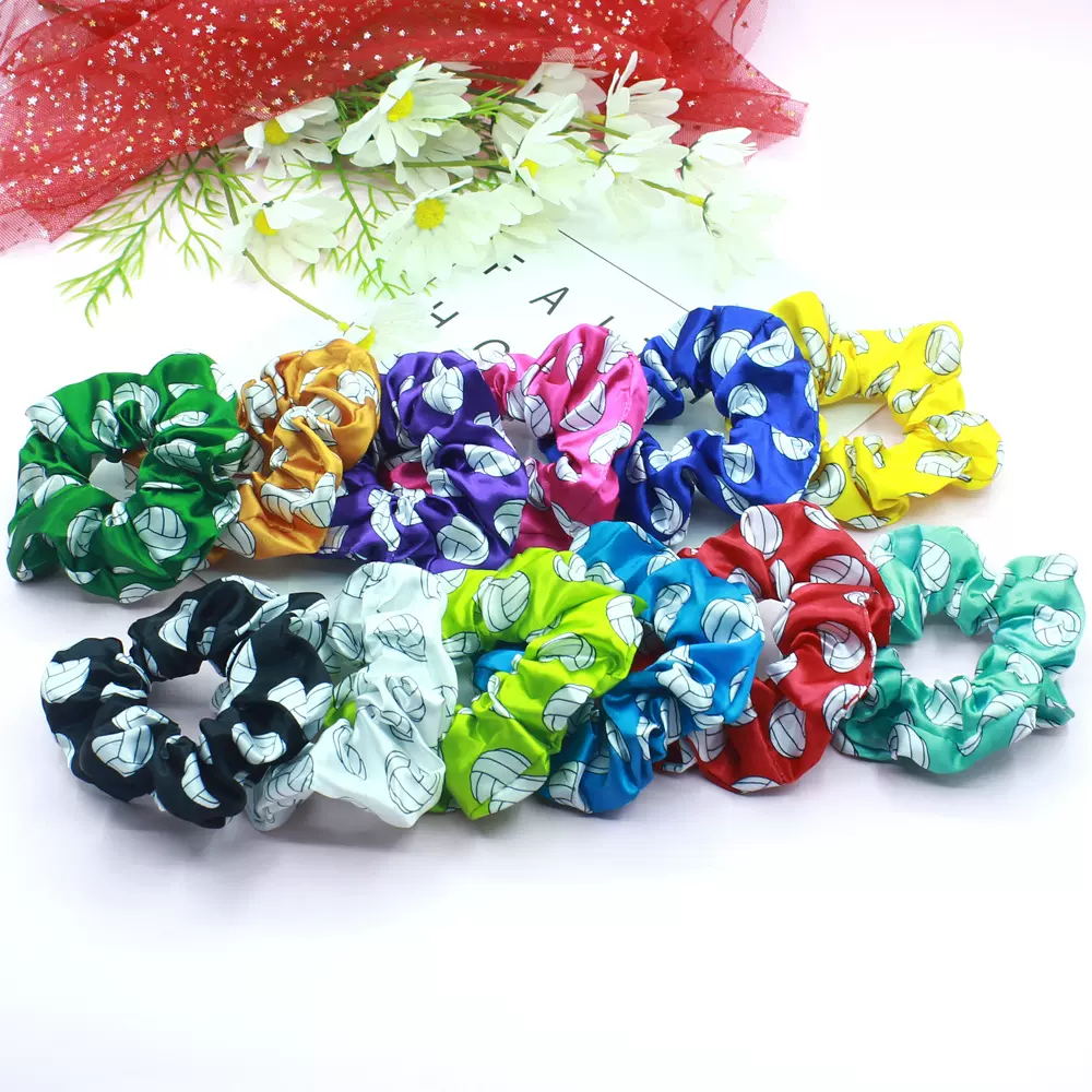 灵隆厂家直供跨境电商数码印花排球大肠防丝质不伤发发圈排球发饰