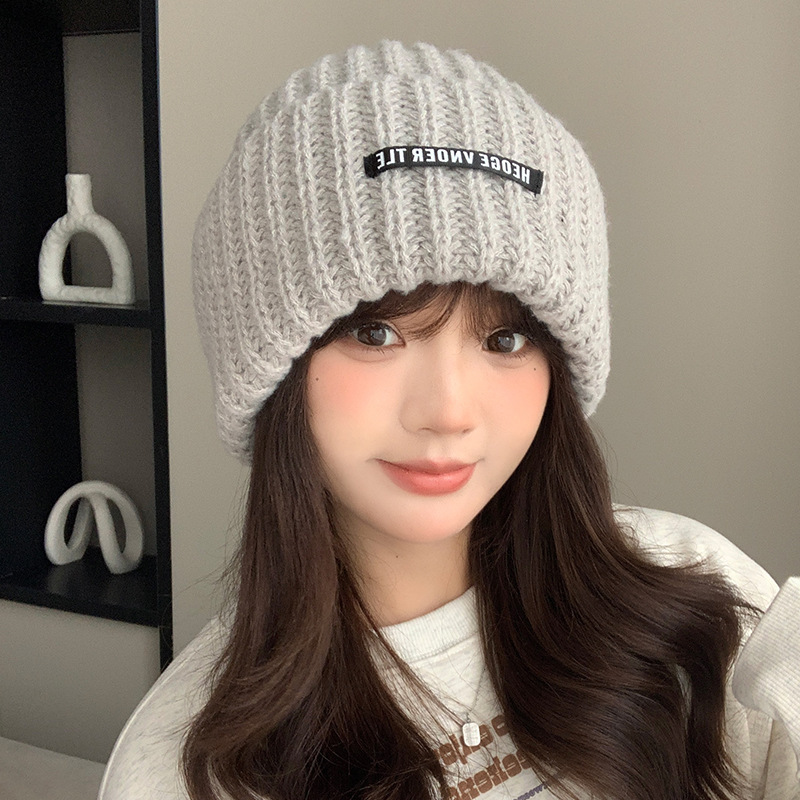 堆堆帽子女冬季高级感大头围保暖护耳针织帽时尚百搭显脸小毛线帽|undefined