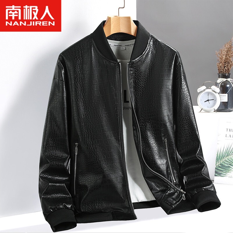 Woodpecker Crocodile Pattern Leather Jacket Men's Coat Autumn Winter Baseball Collar Clothing Trendy Men's Autumn Top Woodpecker Crocodile Pattern Leather Jacket Men's Coat Autumn Winter Baseball Collar Clothing Trendy Men's Autumn Top