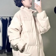 2025新款免洗pu皮质立领加厚保暖外套宽松羽绒服情侣装女冬季外穿
