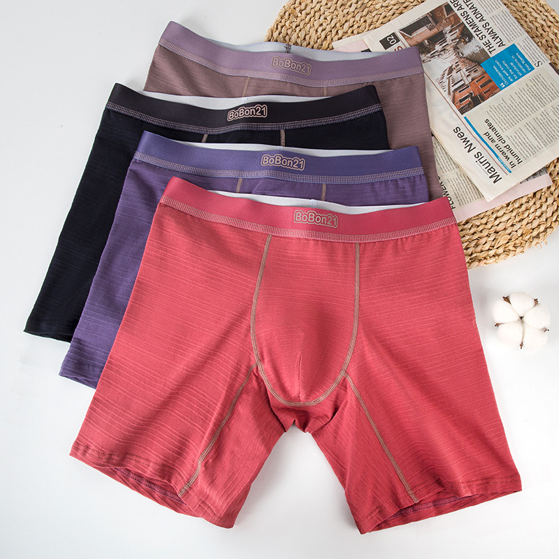 Men's Long-Leg Underwear, Men's Pure Cotton Breathable Boys' Sports Fitness Boxer Briefs, Simple Solid Color Mid-Waist Boxer Briefs