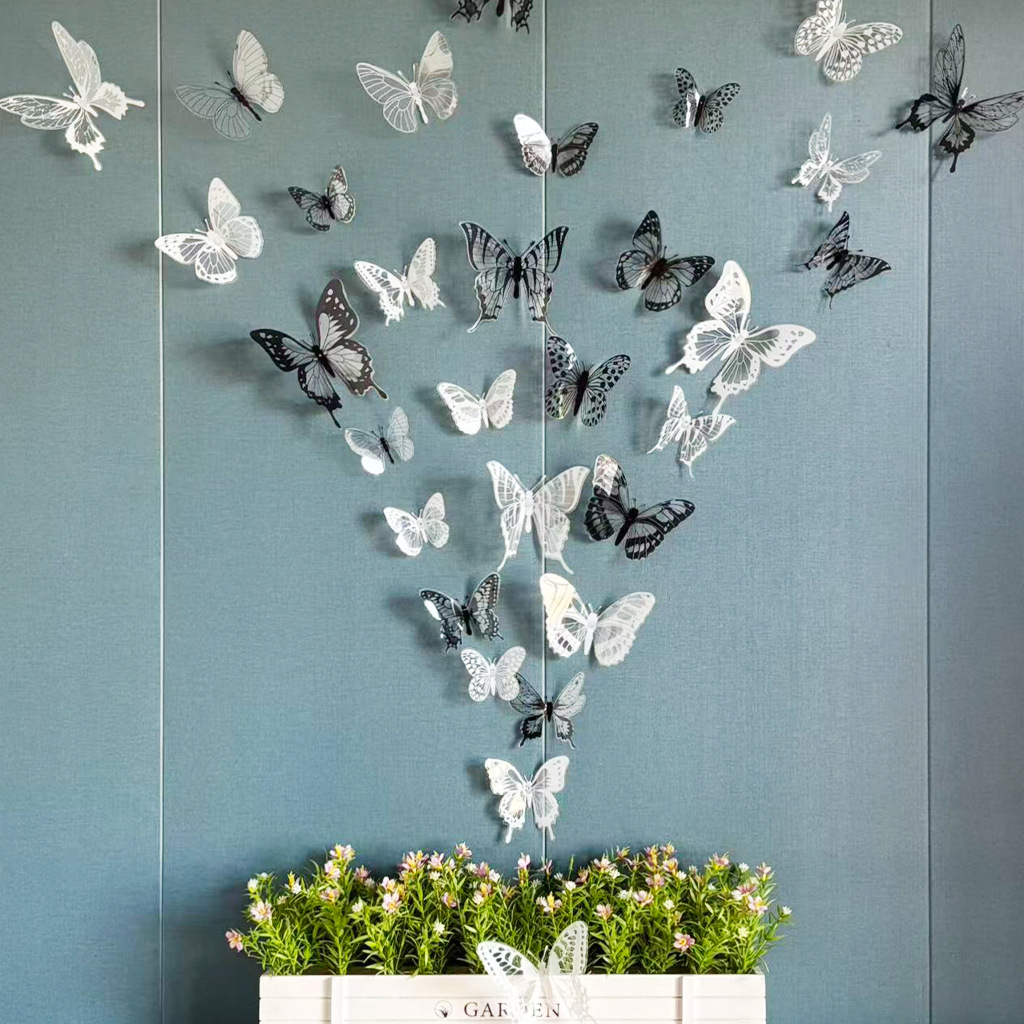 3D Stereo Artificial Colorful Butterfly Sticker Wall Painting Butterfly Wall Sticker Creative Room Decoration Background Wall Accessories