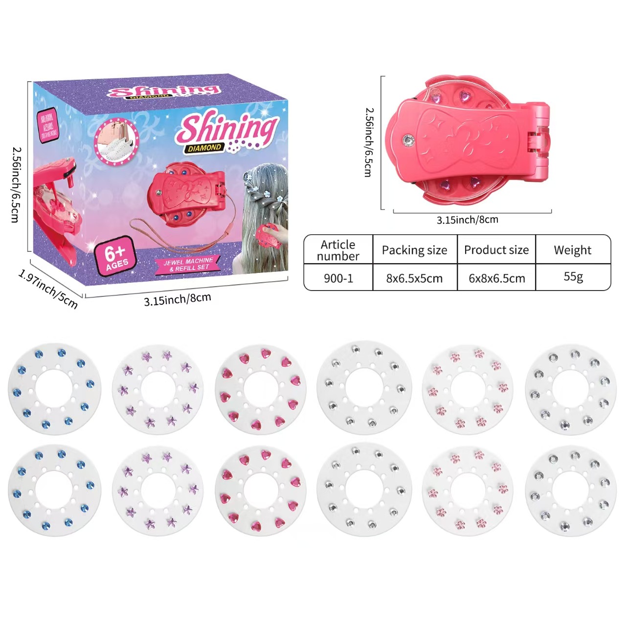 Máquina de Gemas para Cabello de Juguete de Plástico para Niñas