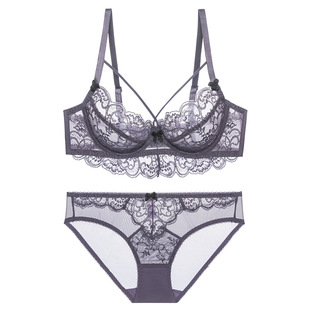 Sexy underwear girl adjustable gathered thin breathable transparent sexy bra small bra set Wholesale